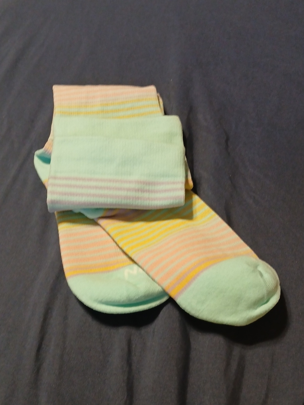 Pastel Mint & Yellow Striped Crew Socks